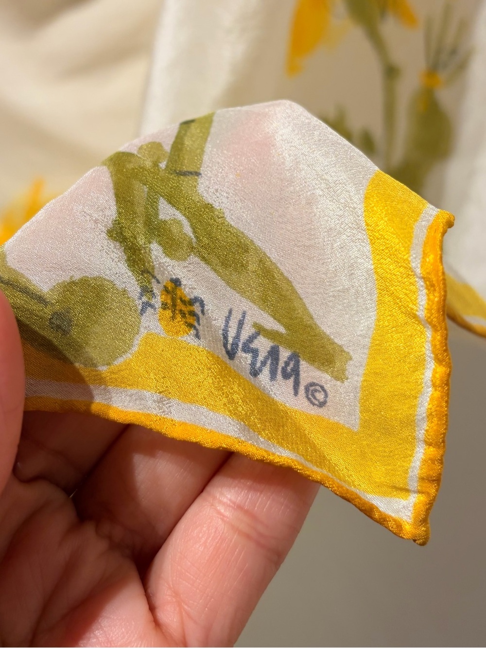 Vera Neumann Ladybug Signed Vintage Silk Scarf Yellow White Hand Rolled Japan - Picture 2 of 6